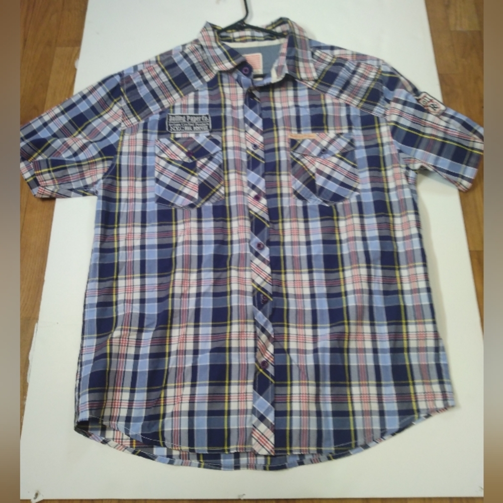 ROLLING PAPER CO. Men's Long Sleeve Button Front Shirt Plaid Blue Red Sz 2XL